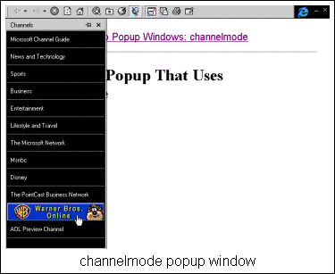 channelmode popup window