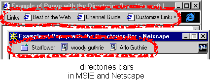 Directories bars in MSIE and Netscape in popup windows