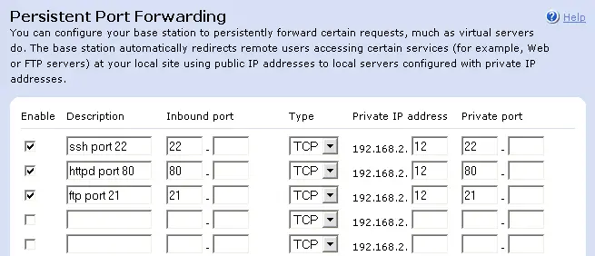 Port Warding Configuration Screen