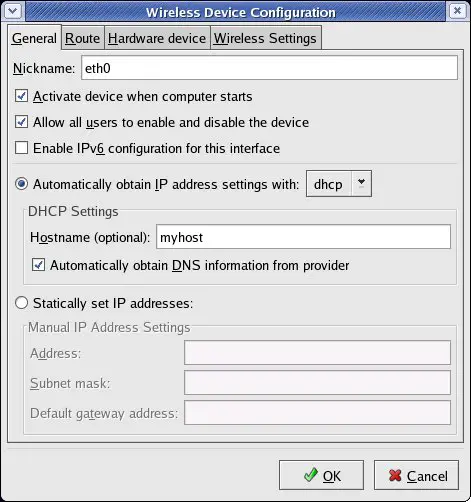 Wireless configuration screen