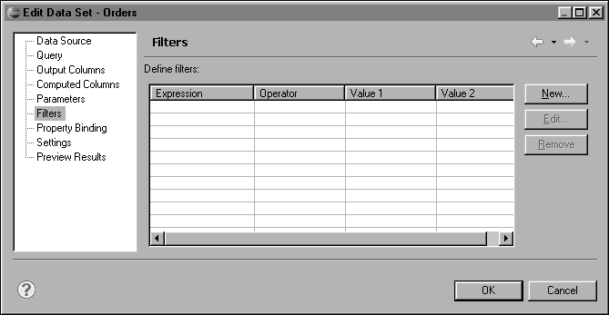 Figure 11-2 Edit Data Set displaying filtering information