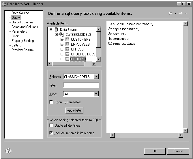 Figure 11-1 Edit Data Set displaying the query