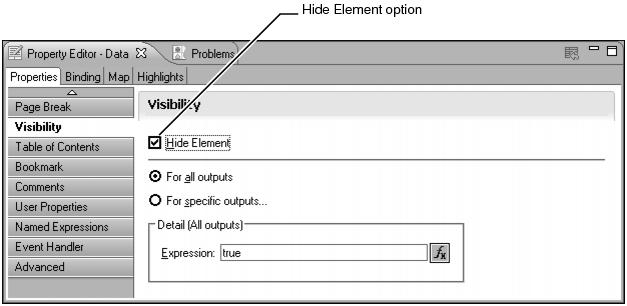 Figure 7-19 Hide Element option in Property Editor