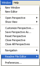 Workbench Window menu with Readme File Editor entry