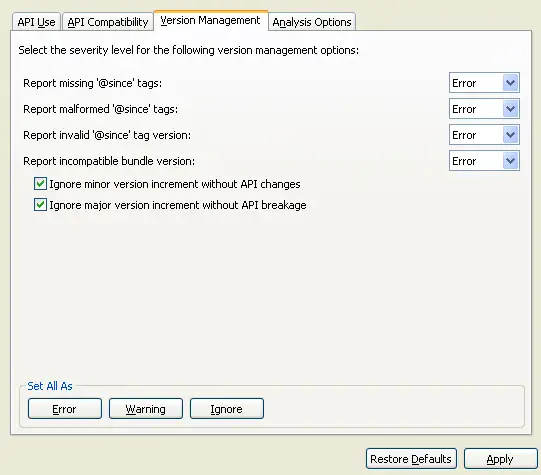 API Version Management option preference page