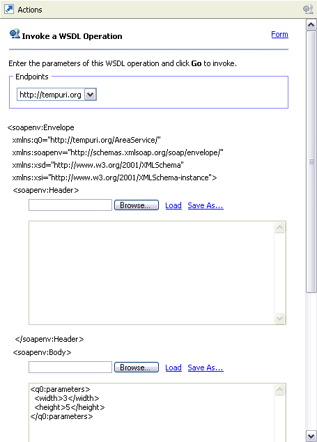 Source view of the Invoke a WSDL Operation pane.