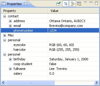 Picture of a Properties sheet with 3 columns, including a column for property and a column for value.