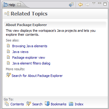 Help view showing Related Topics page