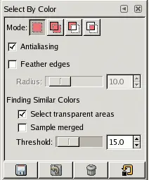 Tool Options for the Select by Color tool