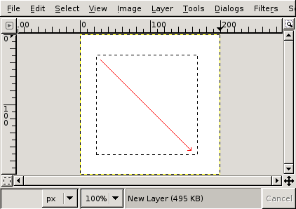 The screenshot shows how a rectangular selection is created. Press and hold the left mouse button while you move the mouse in the direction of the red arrow.