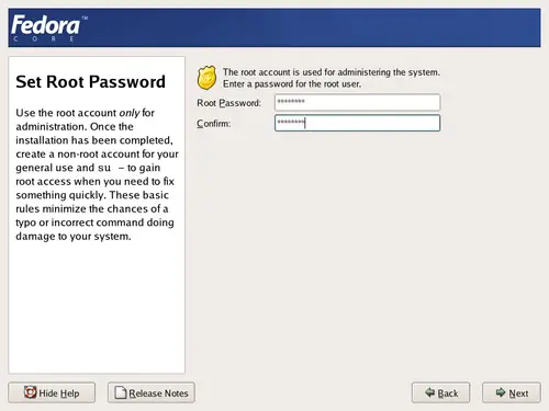 
	  Set root password screen.
        
