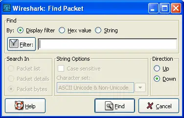 The "Find Packet" dialog box