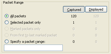 The "Packet Range" frame