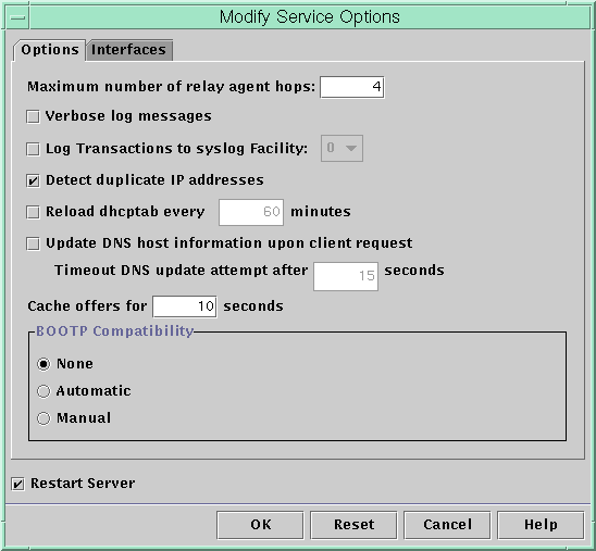 Dialog box shows the Options tab with many options fields and check boxes. The context describes the purpose of the dialog box.