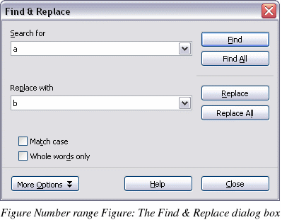 find and replace in openoffice writer